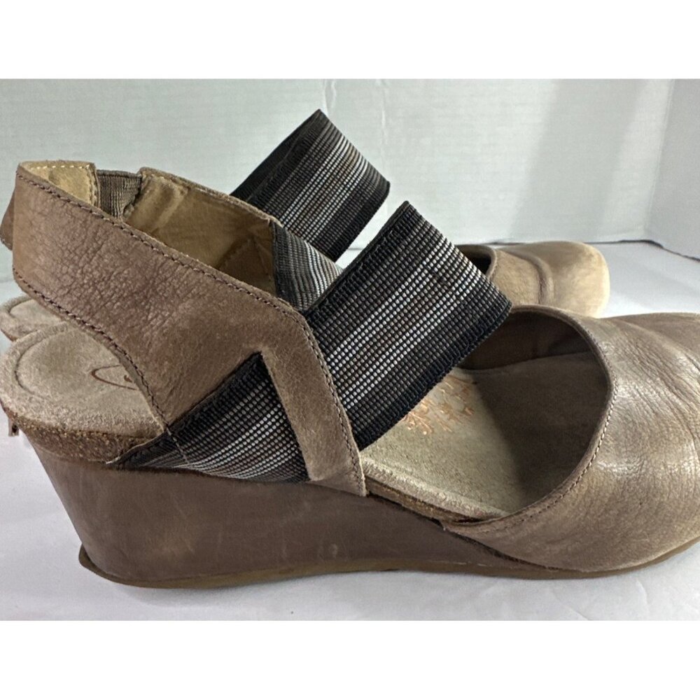 Aetrex Leather Wedge Closed Toe Sandal Open Back TAN Women’s Size 9.5 - Picture 7 of 9